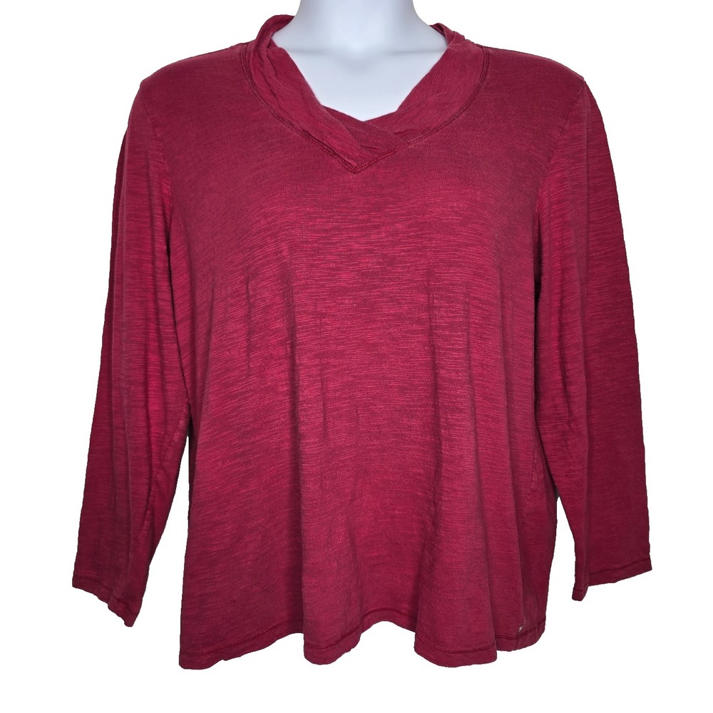 Neon Buddha Womens Top Shirt 1X Cotton Minimalist Casual Long Sleeve Red